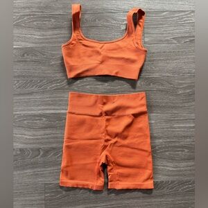 Orange Ribbed Workout Set